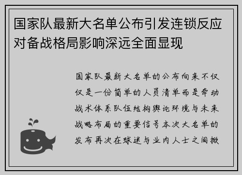 国家队最新大名单公布引发连锁反应对备战格局影响深远全面显现 国家队最新大名单公布引发连锁反应对备战格局影响深远全面显现
